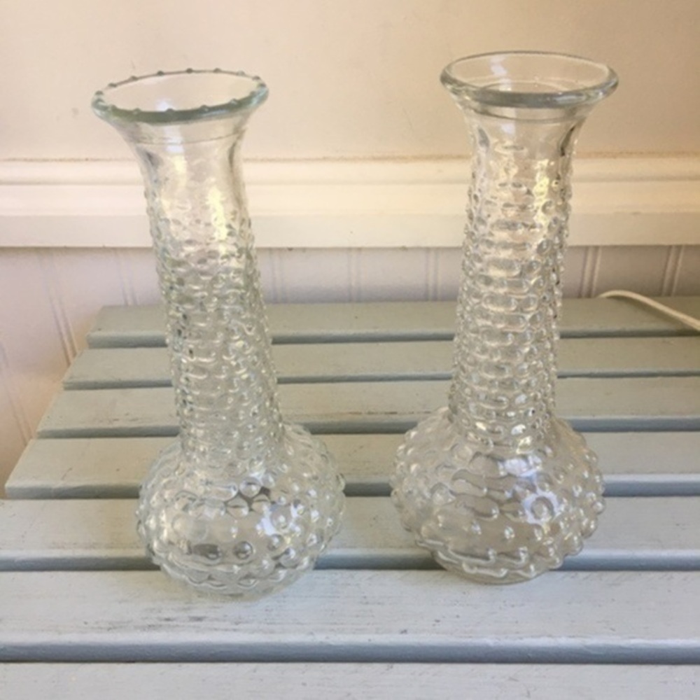 Vintage E.O. Brody Clear Glass Hobnail Vases Set of Two 7.75” H - Picture 11 of 13